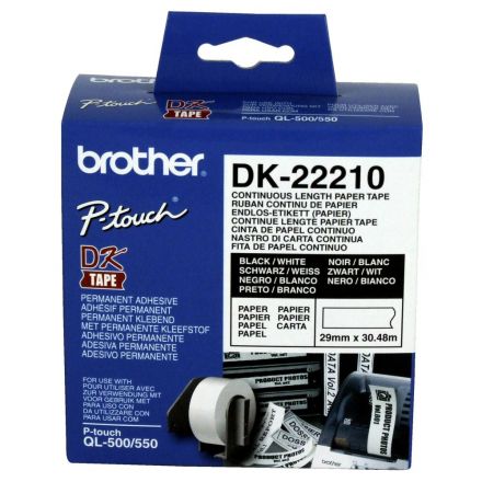 Консуматив Brother DK-22210 Roll White Continuous Length Paper Tape 29mm X 30.48m (Black on White)