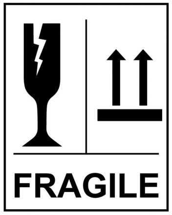 International Safe Handling Labels - "Fragile" with Broken Glass, 100mm x 70mm, 400