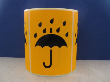 Orange Fluorescent Shipping Labels - "KEEP DRY" with Umbrella, 100mm x 70mm, orange paper with black text, 200