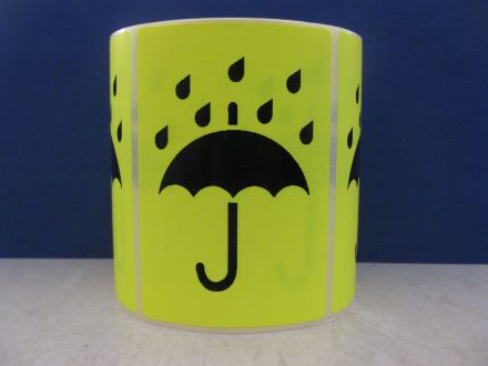 Yellow Fluorescent Shipping Labels - "KEEP DRY" with Umbrella, 100mm x 70mm, yellow paper with black text, 200