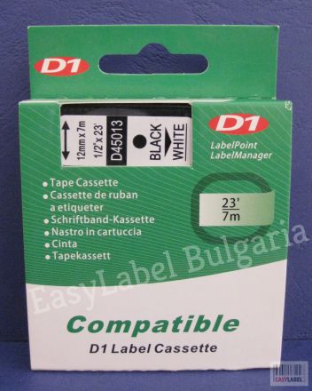 Compatible Dymo D1 45013 Tape, 12mm x 7m, Black on White 