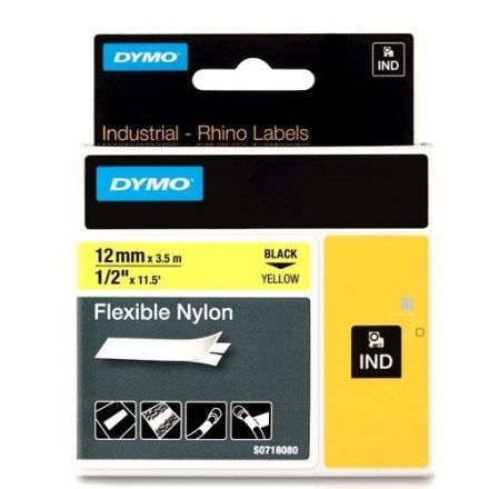 Dymo RHINO 18490 flexible nylon black on yellow 12mm