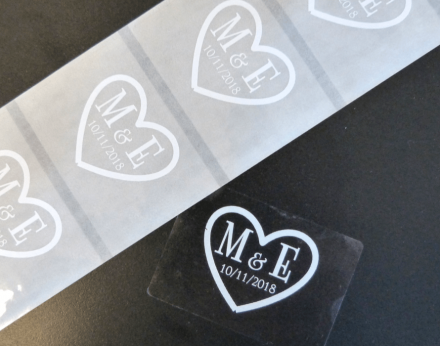 White ink on clear sticker material, Ø25mm, 500