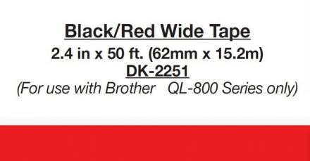 Непрекъсната бяла хартиена лента Brother черен и червен цвят на бял фон DK-22251, 62mm x 15.24m