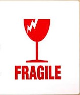 International Safe Handling Labels - "Fragile" with Broken Glass, Rolls of 100, 100mm X 70mm