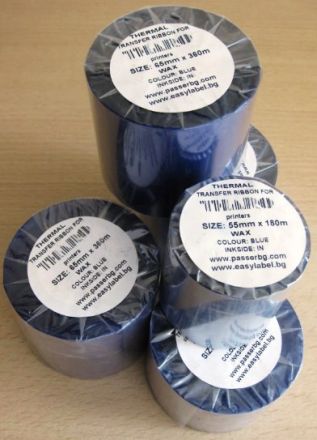 Thermal transfer ribbon WAX, 65mm X 360m, core (1")25,4mm, IN, blue