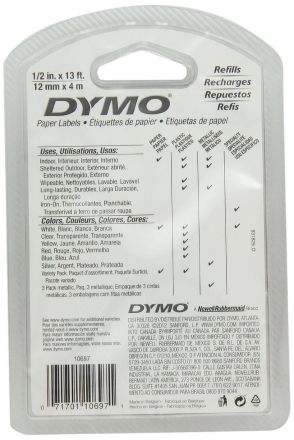 DYMO 91200 - Paper tape, 12mm X 4m, white
